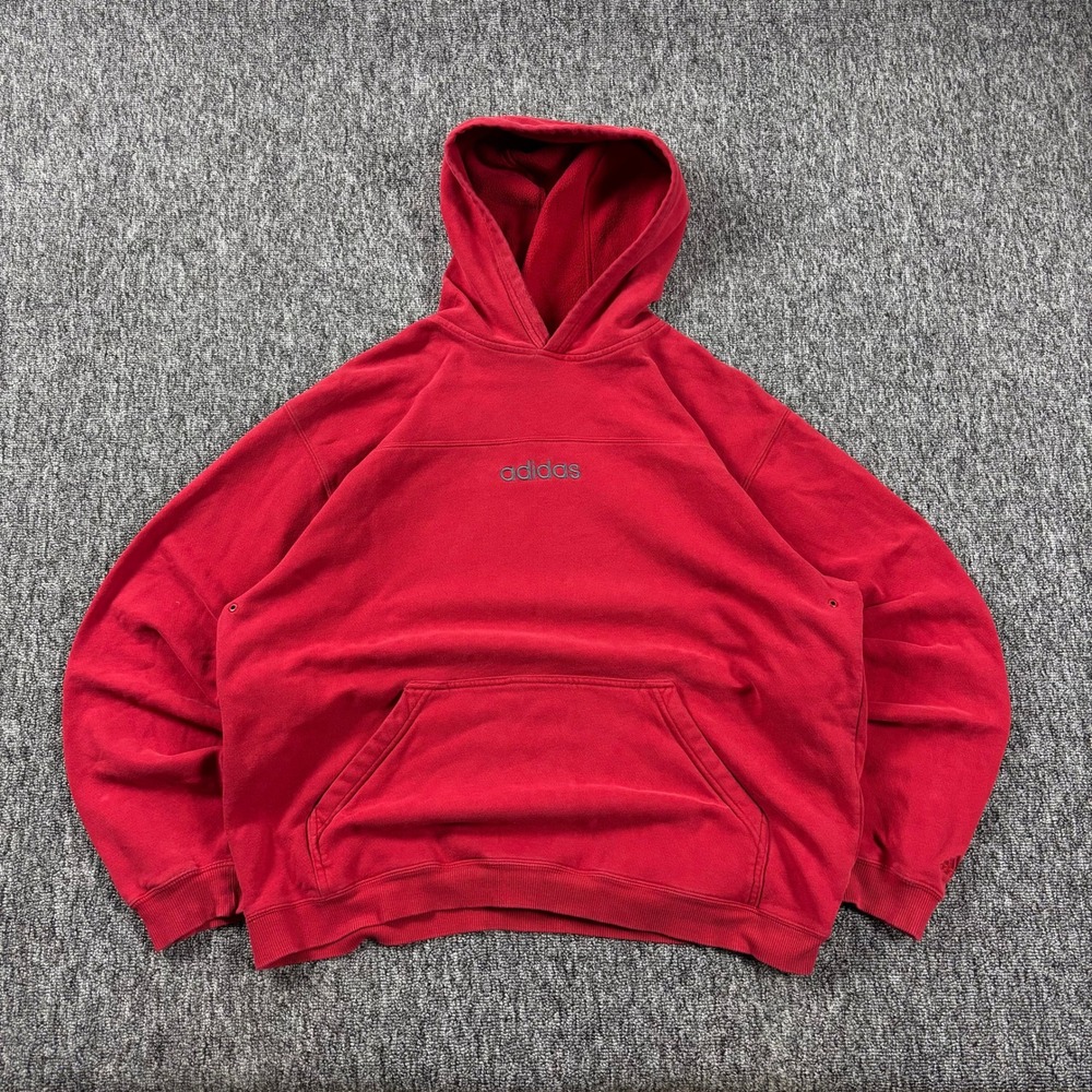 Vintage 90s Adidas Center Logo Heavyweight Oversized Hoodie Red Large